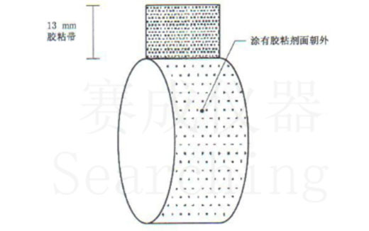 濟(jì)南賽成VOC-01環(huán)形初粘儀測試時，將膠帶式樣彎轉(zhuǎn)成如圖這樣的環(huán)形試樣，有膠面朝外